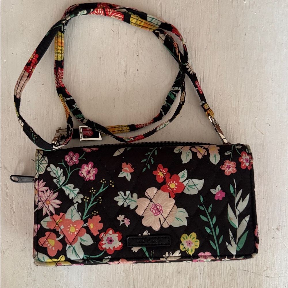 Vera Bradley Black Floral Wallet/RFID Adjustable Crossbody Bag